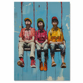 Colorful Trio on Swings Hand Painted Urban Art Bold and Playful Contemporary Scene Perfect for Home Wall Decor Living Room Bedroom Office or Creative Gift on Ready to Hang 1.5" Thick Canvas Wrap, Floating Framed Canvas, Flat Rolled Canvas